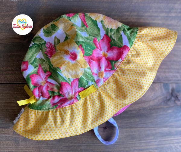 Chapeau Hibiscus Jaune Rose Feuille
