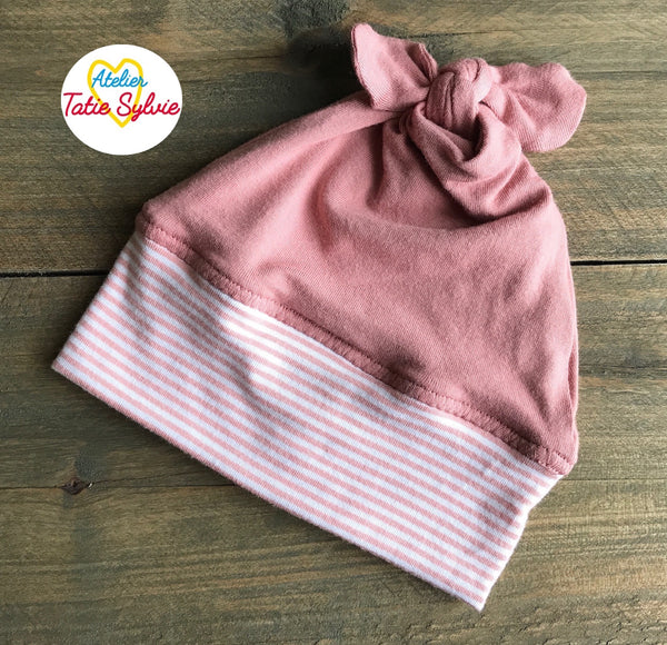 Ensemble évolutif 2 pièces cache-couche et bonnet Rose Gomme Sauge Papillon Fleur rayure blanc