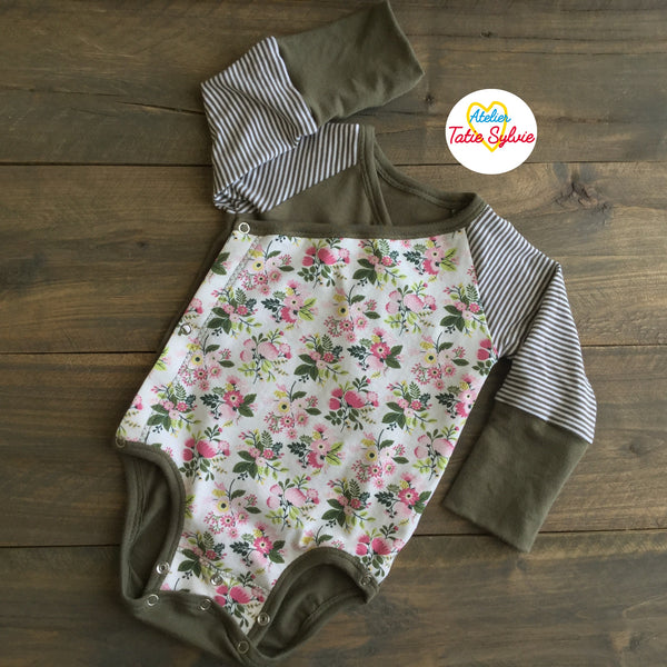 Ensemble évolutif 2 pièces cache-couche et bonnet Printemps Vert/Kaki/Blanc