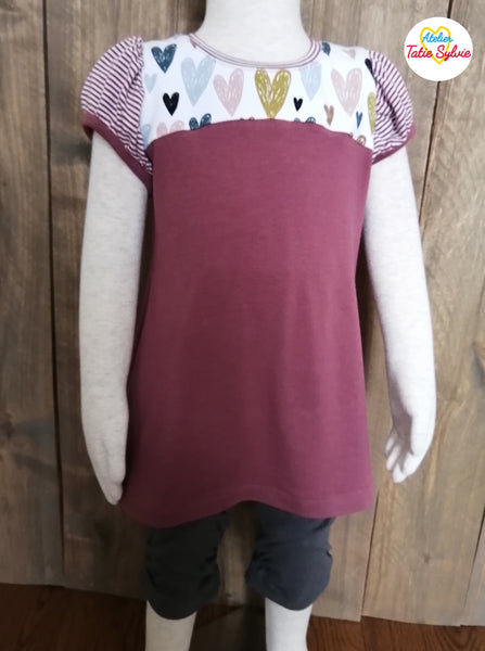 Tunique Robe coeur rose brun rayure blanc manche ballon