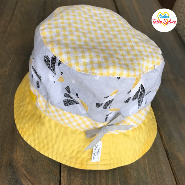 Chapeau  Safari Gris/Turquoise/Jaune oiseau